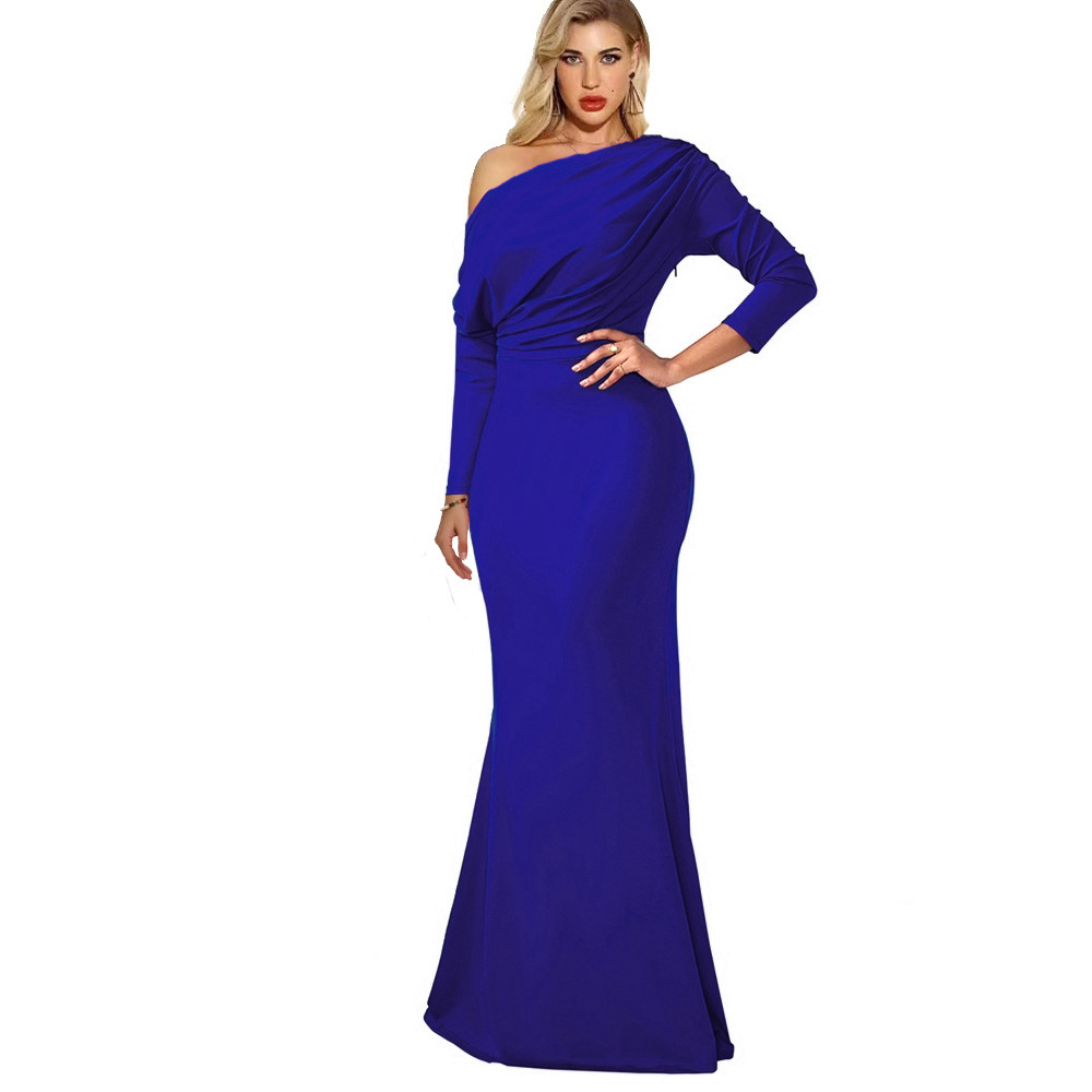 Picture of AliExpress wish Amazon foreign trade new women's European and American pleated dress evening dress long sleeve dress