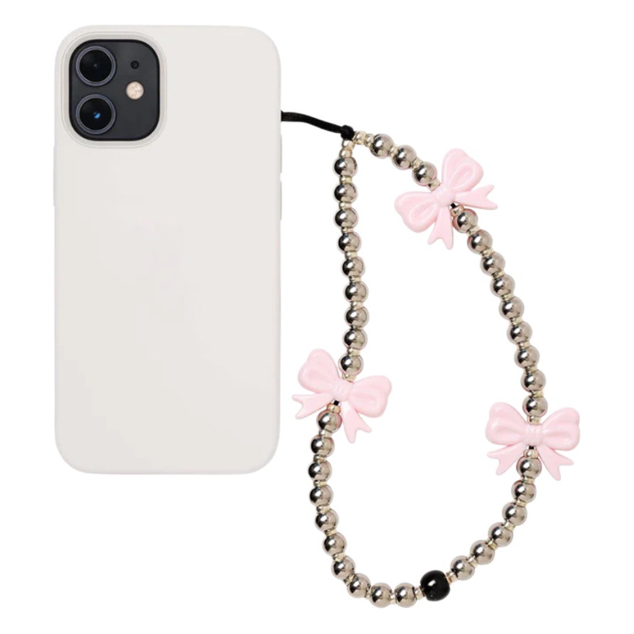 KKBEAD Cute Pink Bow Ins Japanese and Korean Girls Mobile Phone Chain Flat for Same Style Handmade Beaded Mobile Phone Rope