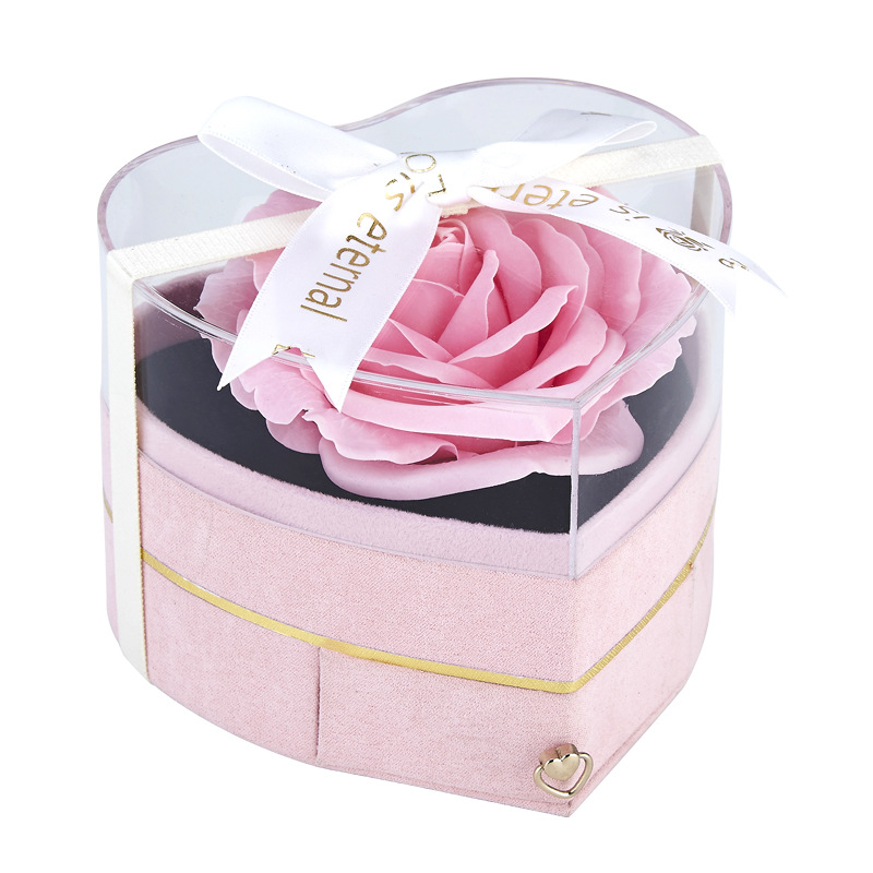 Picture of Heart-shaped Flower Box New Rose Drawer Silk Acrylic Ring Necklace Lipstick Valentine's Day Birthday Gift Box