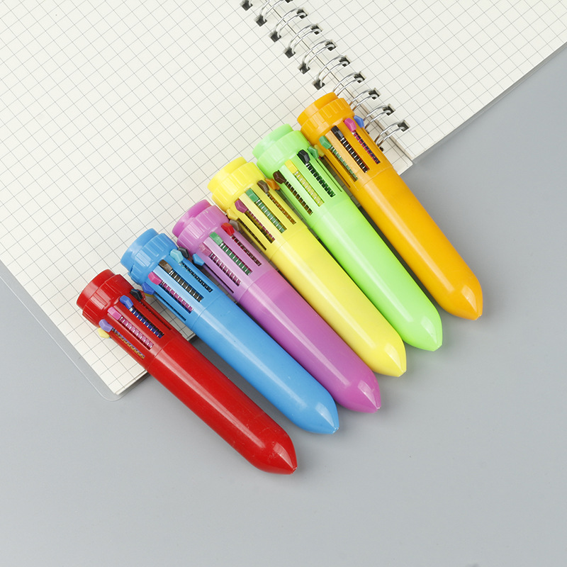 Simple 10 Color Ballpoint Pen Office Stationery Student Multicolor Pen Ten Color Cartoon Press Advertising Ballpoint Pen