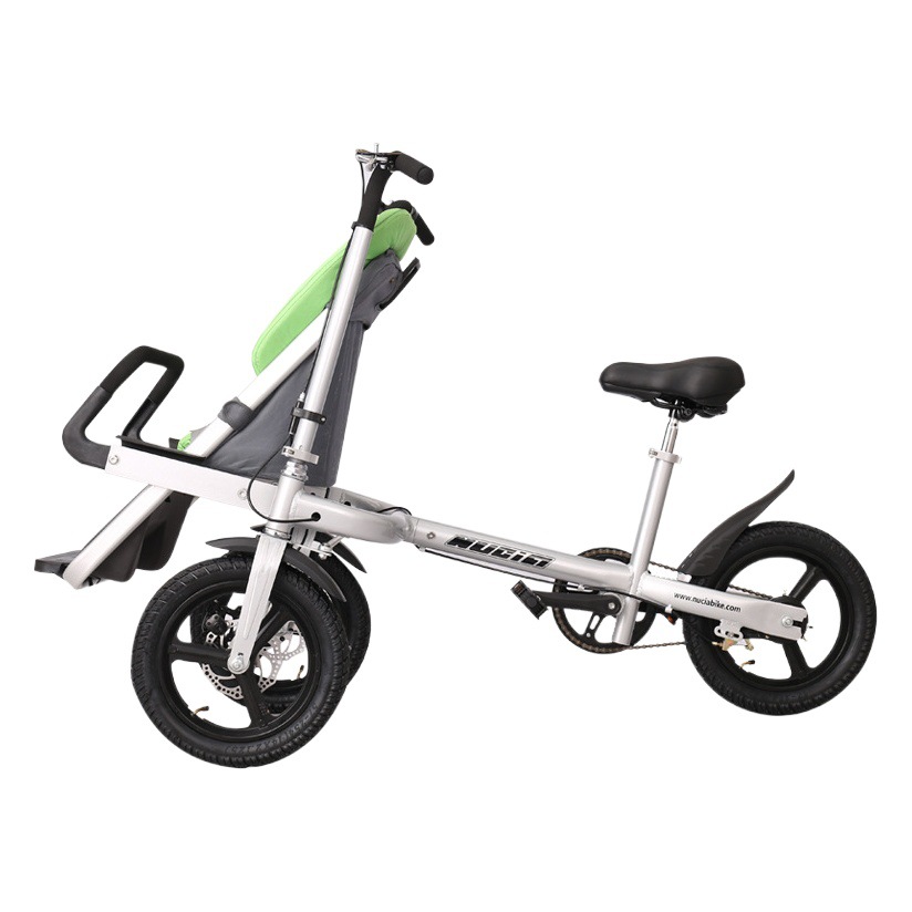 Double Parent-Child Bicycle with Seat, Rideable Stroller, Foldable Multi-Functional Baby Stroller
