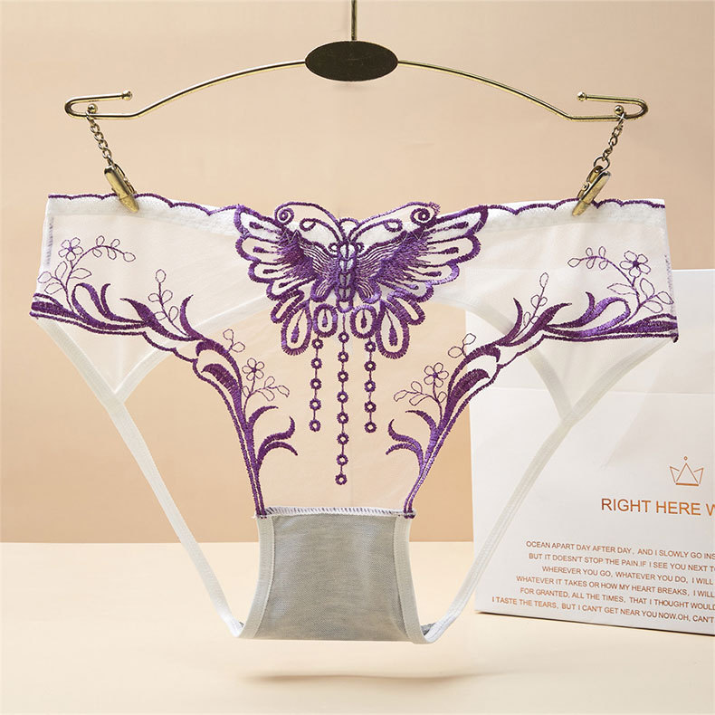 Internet Celebrity Popular Women's Briefs Sexy Translucent Lace Panties Bow Comfortable Open Crotch Briefs