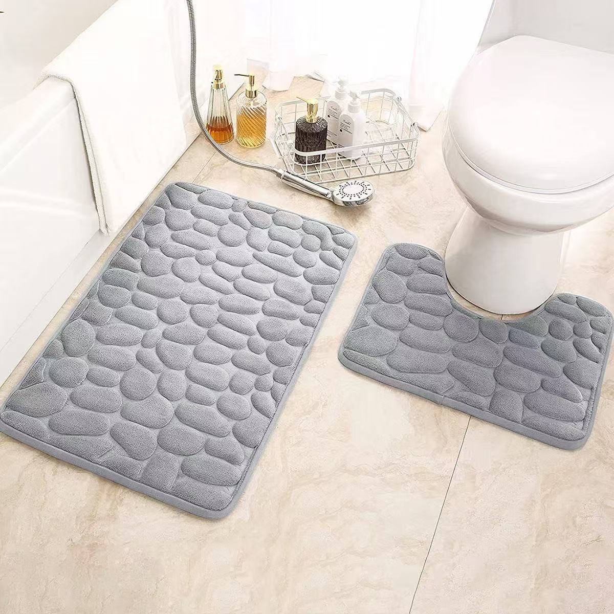 Cross-border toilet three-piece cobblestone bathroom absorbent mat small stone door mat non-slip coral fleece embossed mat