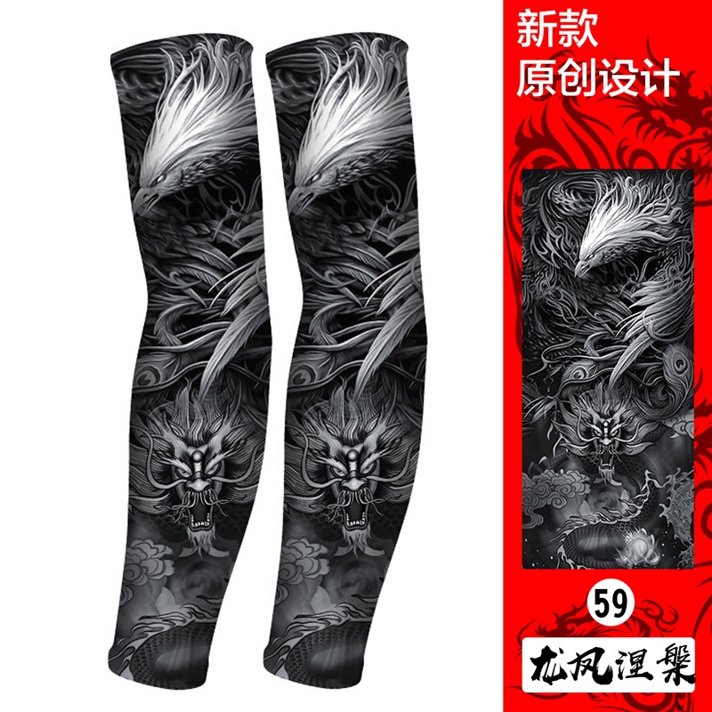 Picture of Ice Silk Tattoo Sleeve Men's Outdoor Driving Sunscreen Sleeve Women's Riding Arm Arm Sleeve Trendy Men's Flower Arm Sleeve