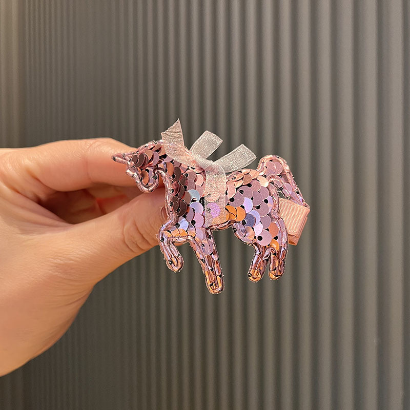 Picture of Cartoon Children's Hair Accessories Korean Color Sequins Unicorn Girls Hairpin Princess Birthday Headwear Liu Haihai Clip
