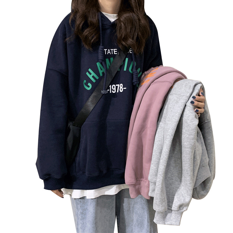 Picture of Thin and Thick Optional Hooded Sweatshirt for Women 2023 Loose Korean Style New Ladies Student Tops for Women One Piece Drop Shipping