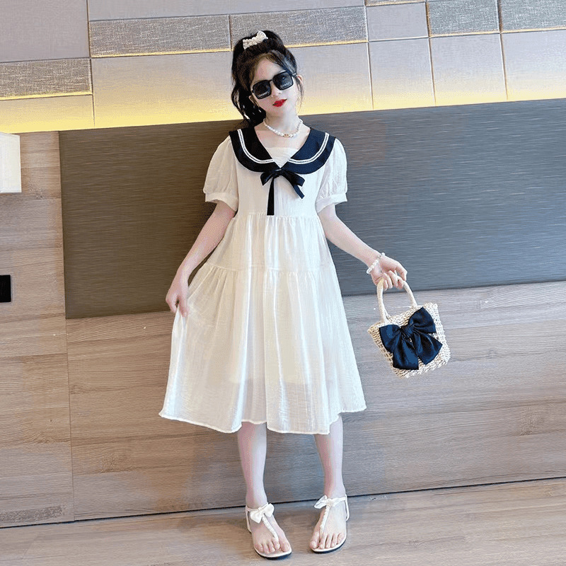 Family Dress 2025 Girls' Summer dress Children's Western Style High-Level Youth Girls' College Style Skirt