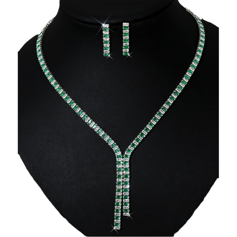 Gem Necklace Summer Snake Bone Chain Ins Cold Style Simple Zircon Tassel Earrings Set 925 Silver Needle Jewelry