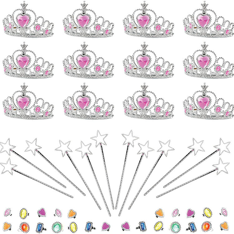 Cross-border hot sale 48pc children's plastic crown headband magic stick ring suit Star stick clothing decoration props