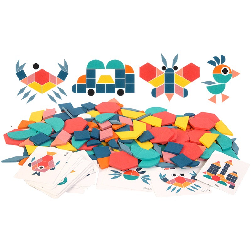 Wooden 180 Piece Creative Puzzle Toy Children's Early Childhood Educational Puzzle Varied Geometric Shape Interesting Tangram