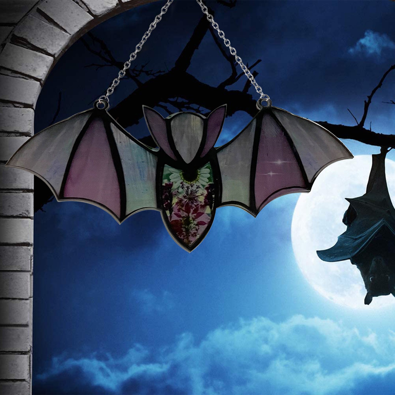 Picture of Halloween Decoration Hanging Acrylic Bat Window Wall Pendant Halloween Home Decoration Colorful Bat