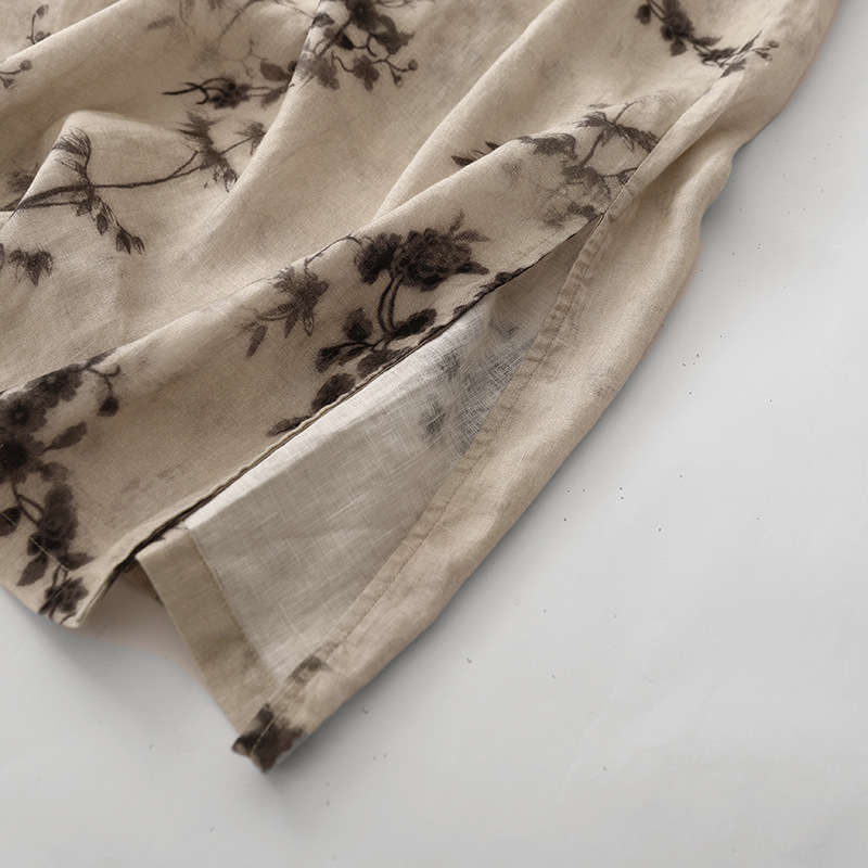 Picture of Real Shot 2024 Summer New Chinese National Style Printed Loose plus size Women's Wear Slimming Modified Cheongsam Linen dress
