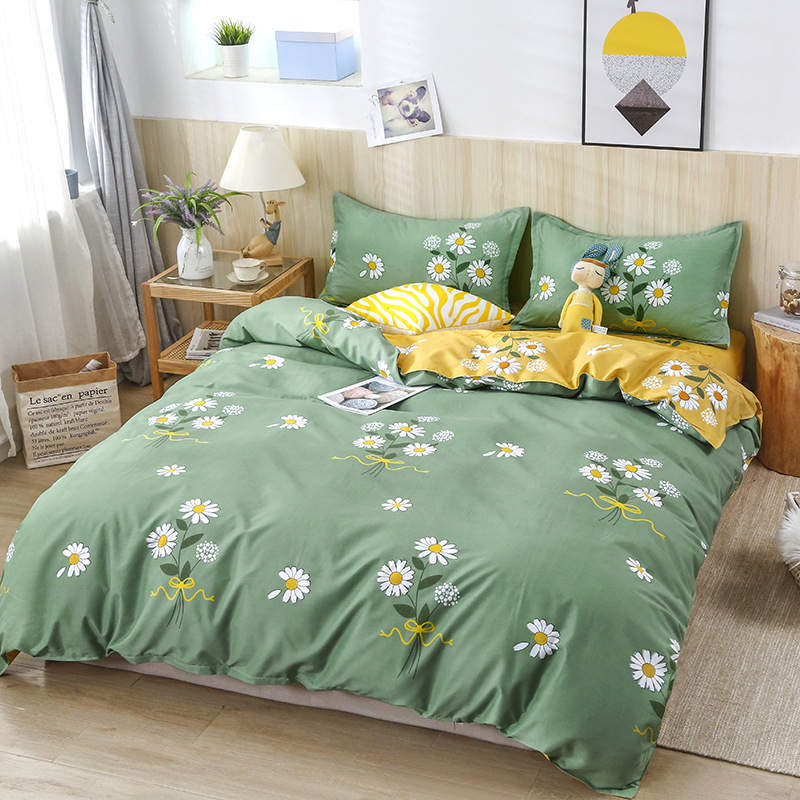 Picture of Small fresh sanding quilt cover four-piece water-washed cotton bed sheet quilt cover simple student dormitory single three-piece wholesale