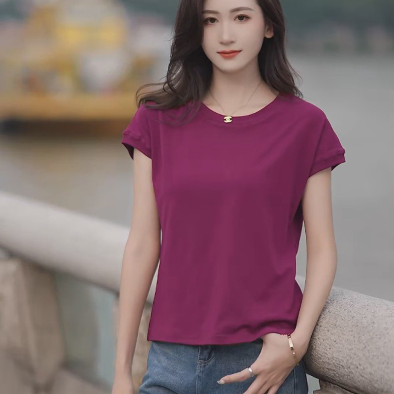 Picture of Feifei Sleeve T-shirt Women's Short Sleeve 2025 New Design Sense Niche Fashionable Slimming European Style Crewneck Top for Women