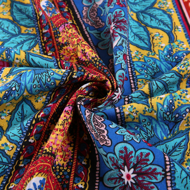 Picture of Hemp cotton digital printed fabric Yunnan Lijiang printed cotton linen fabric ethnic style retro Bohemian fabric