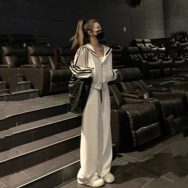 Autumn New Academic Style Casual Sportswear suit Women's High-end Fashionable Elegant Sweatshirt Wide-leg Pants Two-piece Set
