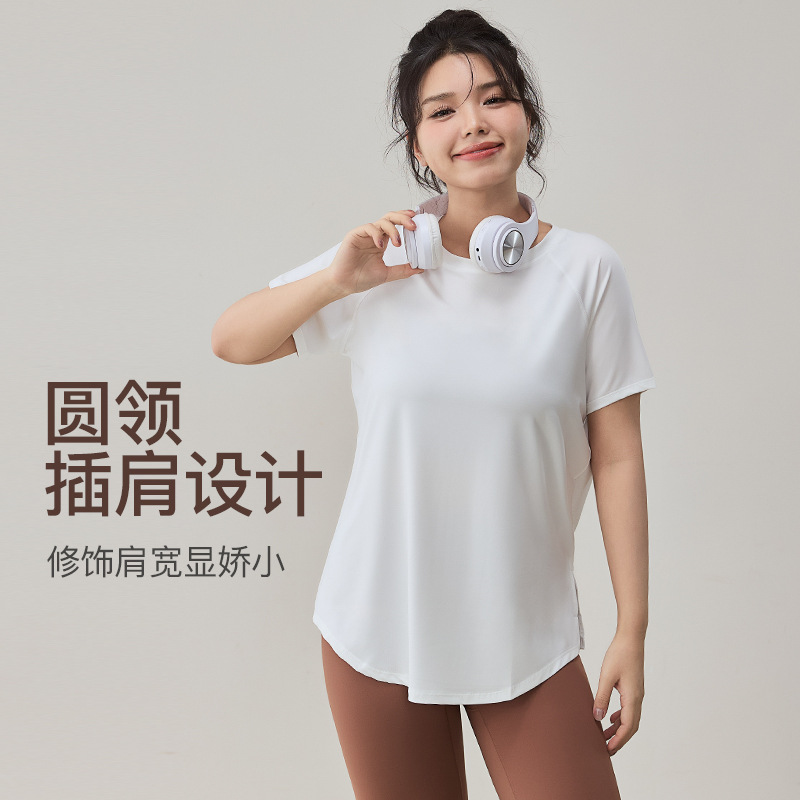Loose Plus Size Fitness Tops Women's Pilates Training Clothes Running Sports Short-Sleeved Slimming Look Yoga Clothes T-Shirts