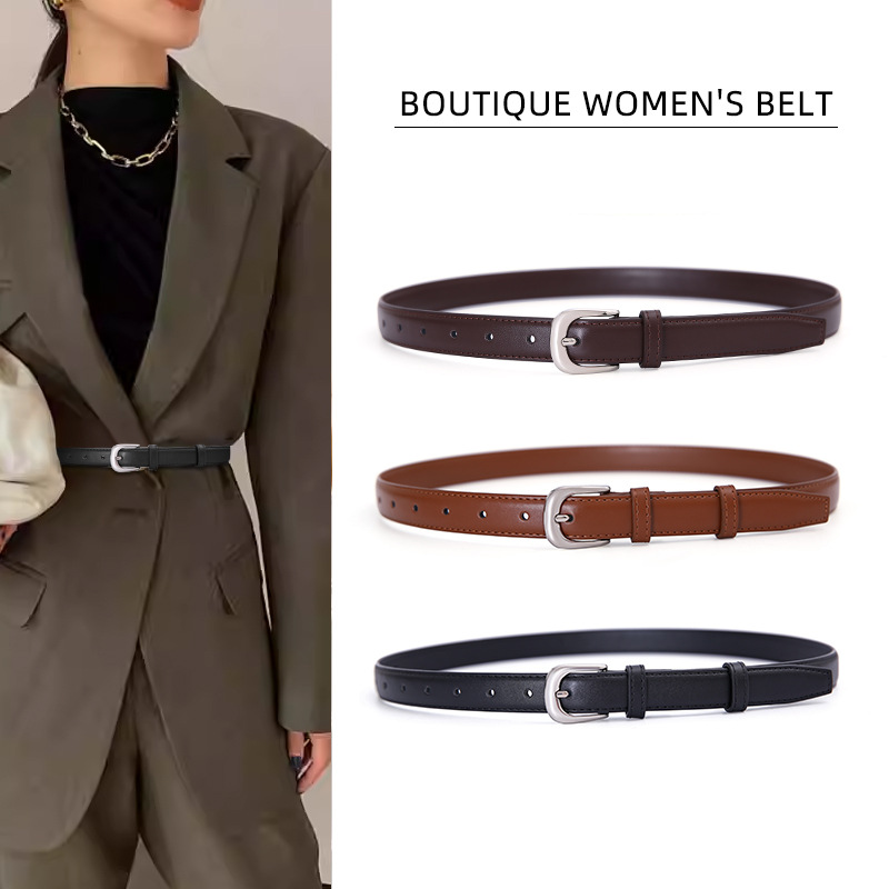 Belt Women's New Fashion All-match Thin Belt Decorative Suit Tight Waist Black Dress Jeans Belt Women
