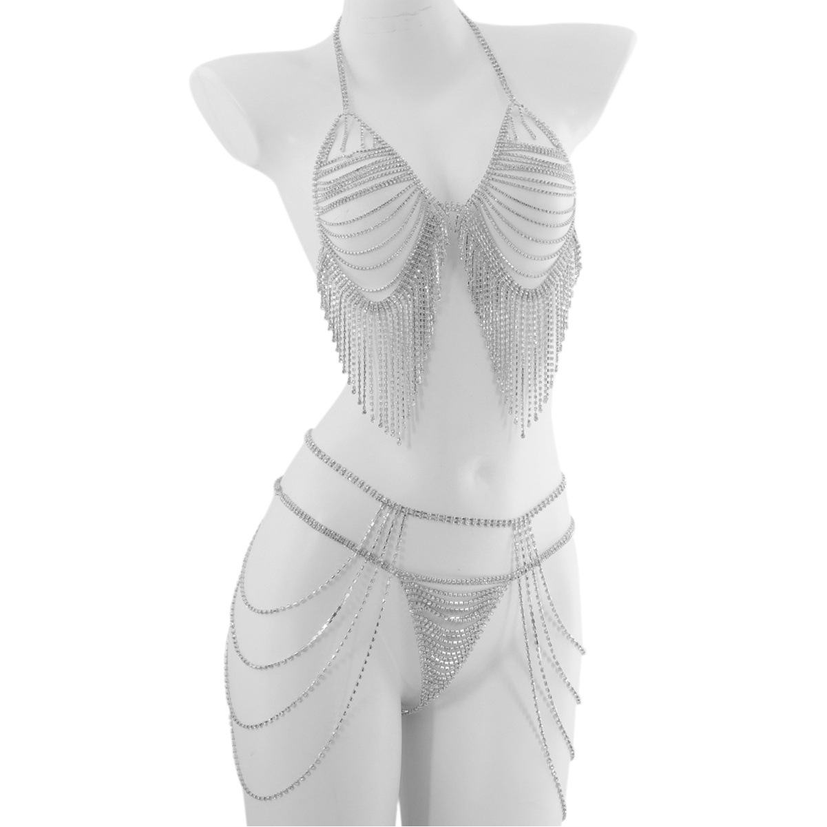 European and American sexy bikini rhinestone bra chain accessories women's cross-border hot tassel multi-layer nightclub fun body chain