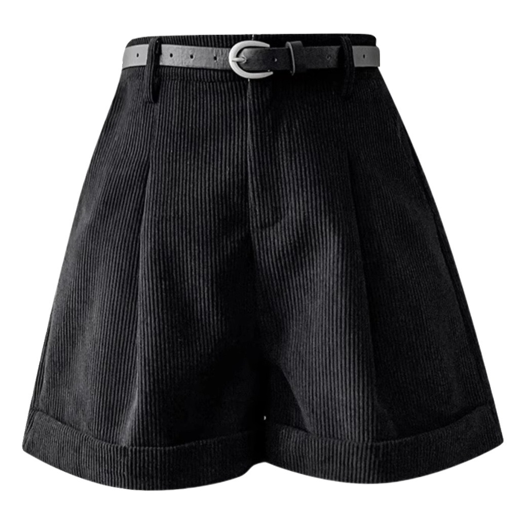 Maillard brown Corduroy Shorts Women's Outer Wear 2023 New Autumn and Winter High Waist Slimming A- Shaped Pants Wide Leg Boots Pants