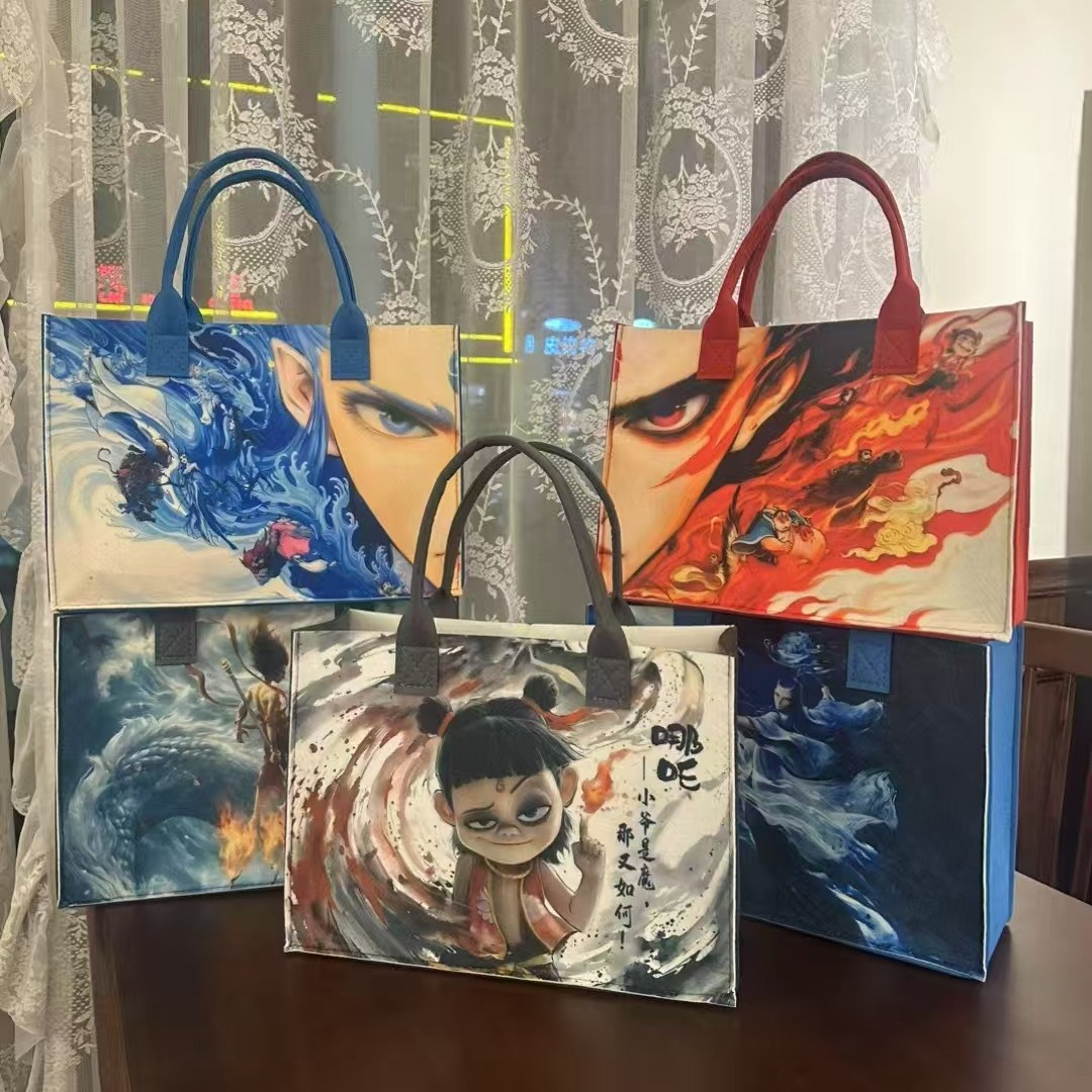 in stock Nezha 2 Devil Child Naohai Felt Bag Handbag Single Shoulder Handheld Student Schoolbag Ink Nezha Ao C