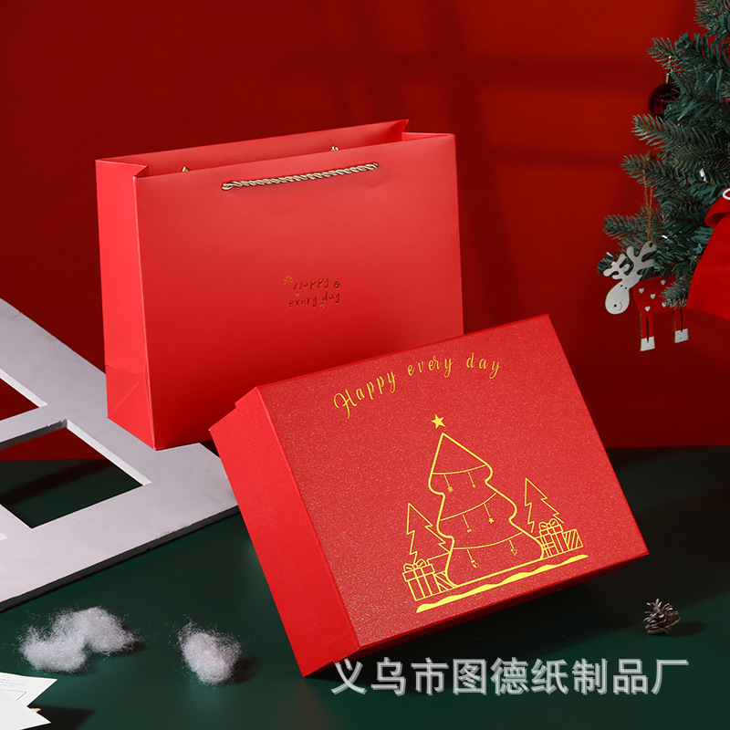 Custom bronzing red Christmas gift box creative peace fruit box custom LOGO rectangular Christmas empty gift box