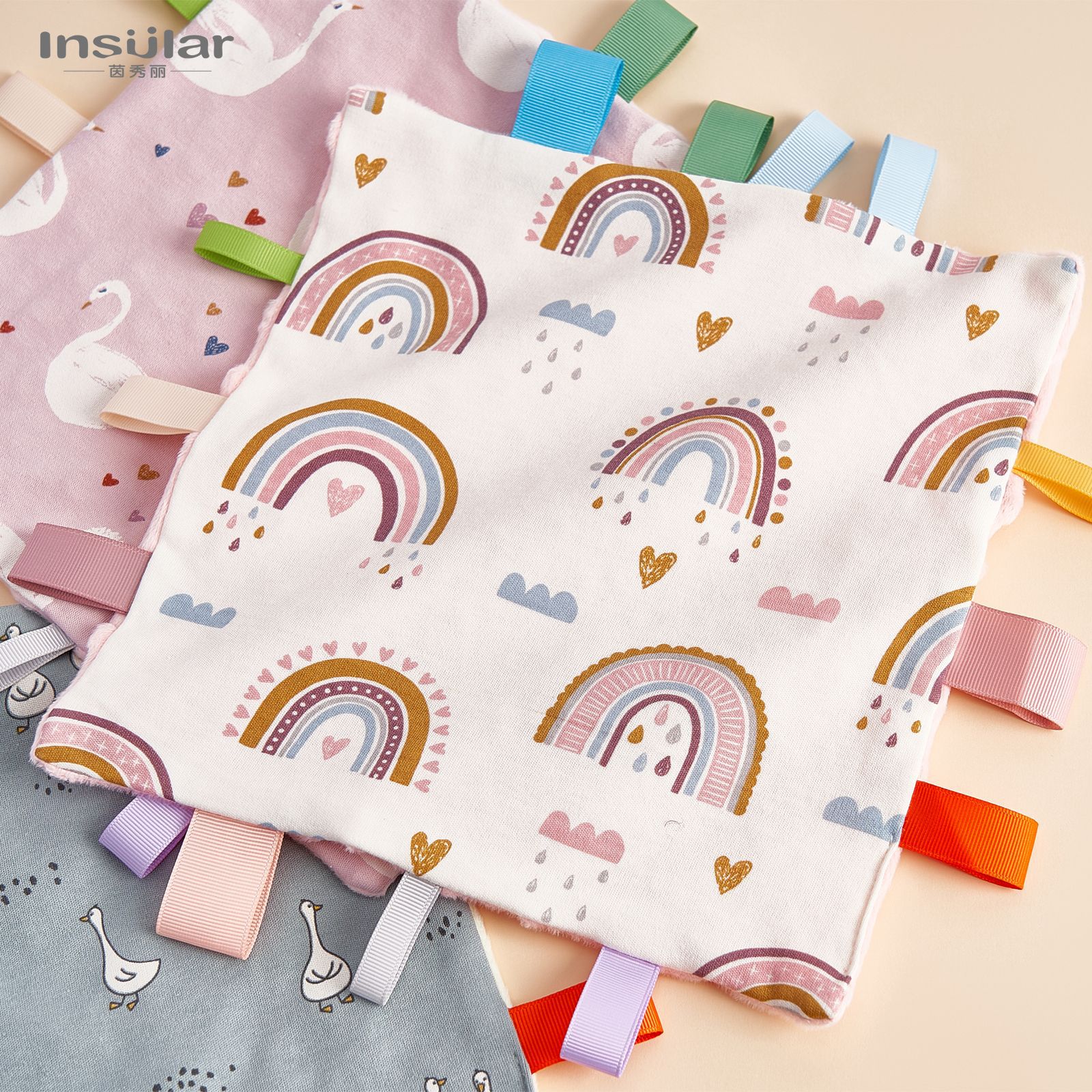 Picture of Yinmei baby beanie label cartoon soothing towel newborn beanie handkerchief baby sleeping soothing towel doll