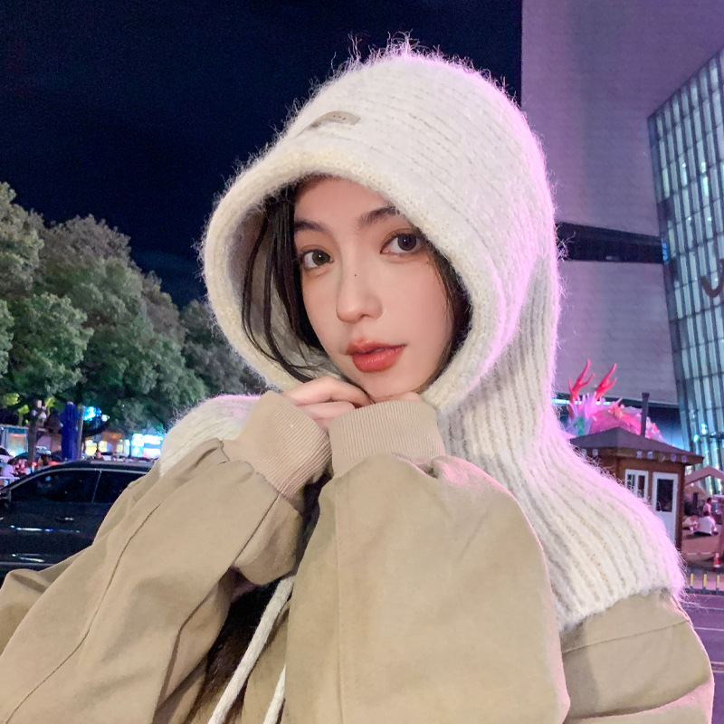 Picture of Autumn and Winter New Hat Women's Balaclava Hat Winter Warm Neck Integrated Hat All-match Knitted Wool Hat Thick