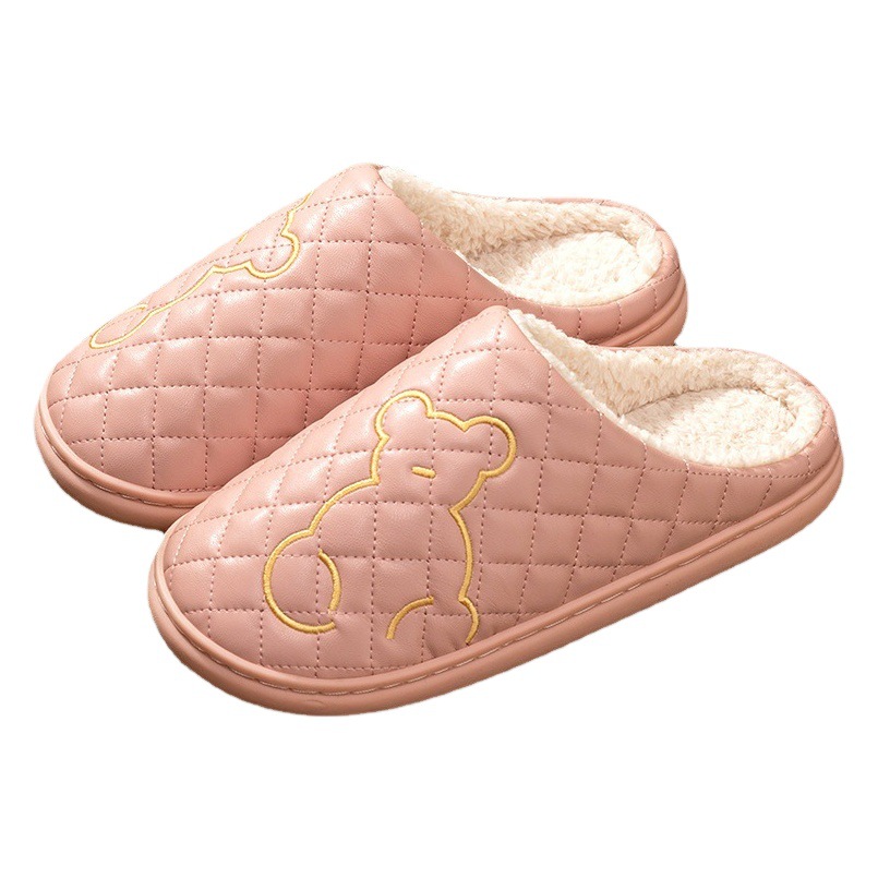 Litani cotton slippers men's autumn and winter indoor home new home warm PU leather waterproof couple slippers women