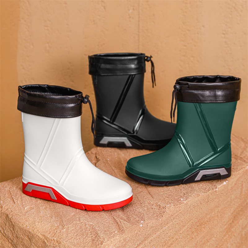 Cross-border detachable fleece-lined rain shoes men's outdoor waterproof shoes for rainy day travel outdoor fishing shoes non-slip kitchen rubber shoes