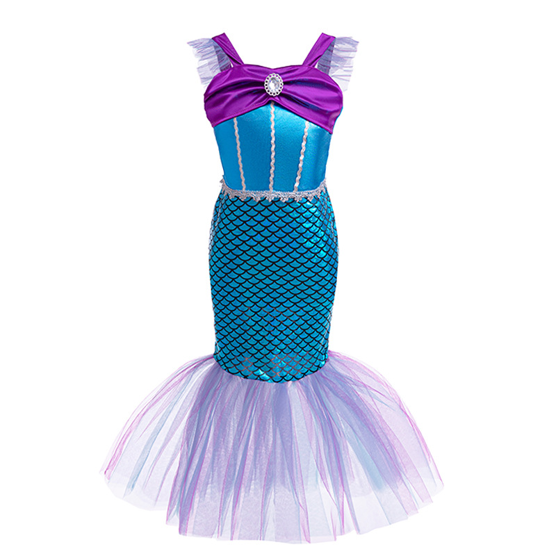 Popular girls' mermaid small flying sleeve sequined dress children's baby Western style strap princess dress fishtail dress