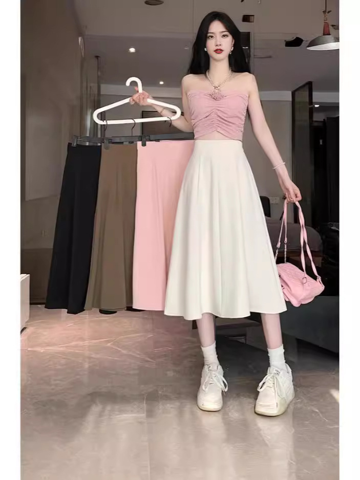 Pear-Shaped Body Black A- Line Skirt Women's Spring Small Mid-Length Skirt High Waist Slimming Elegant Korean Style Skirt
