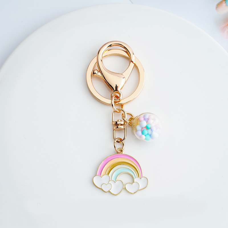 Picture of Cute rainbow balloon glass ball keychain South Korea girl bag pendant ornaments personalized car key ring