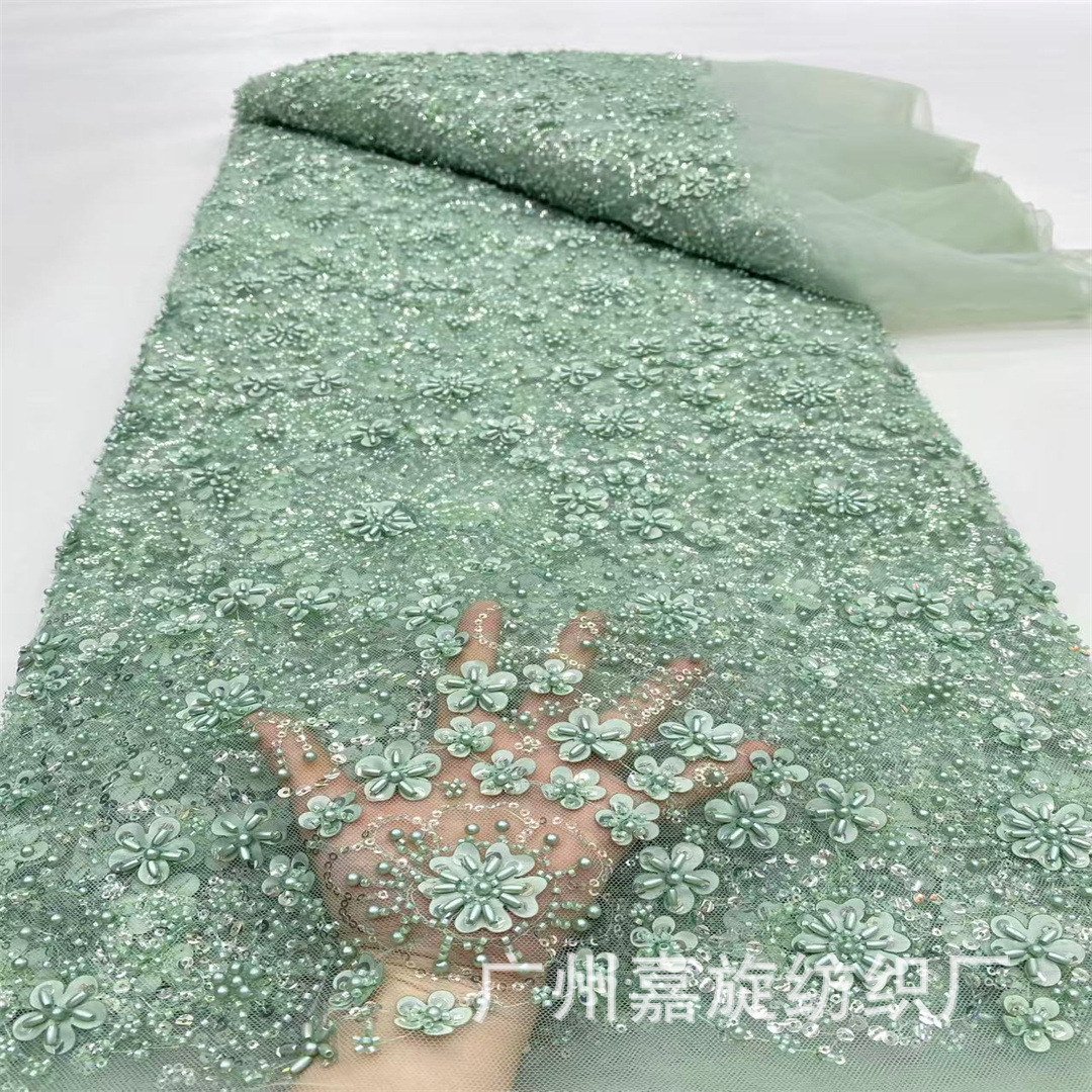 Laser Stereo Flower Rice Beads Sequin Mesh Fabric Small Fresh Bead Tube Children's Clothing Dress Performance Clothing Embroidered Cloth Lace