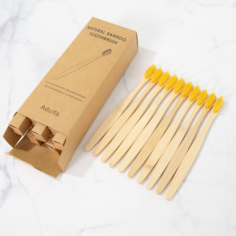 Picture of Children and Adults Disposable 10-Pack 4-Pack Toothbrushes Hotel Bamboo Charcoal Hard Bristles Soft Bristles Bamboo Portable Eco-Friendly Material