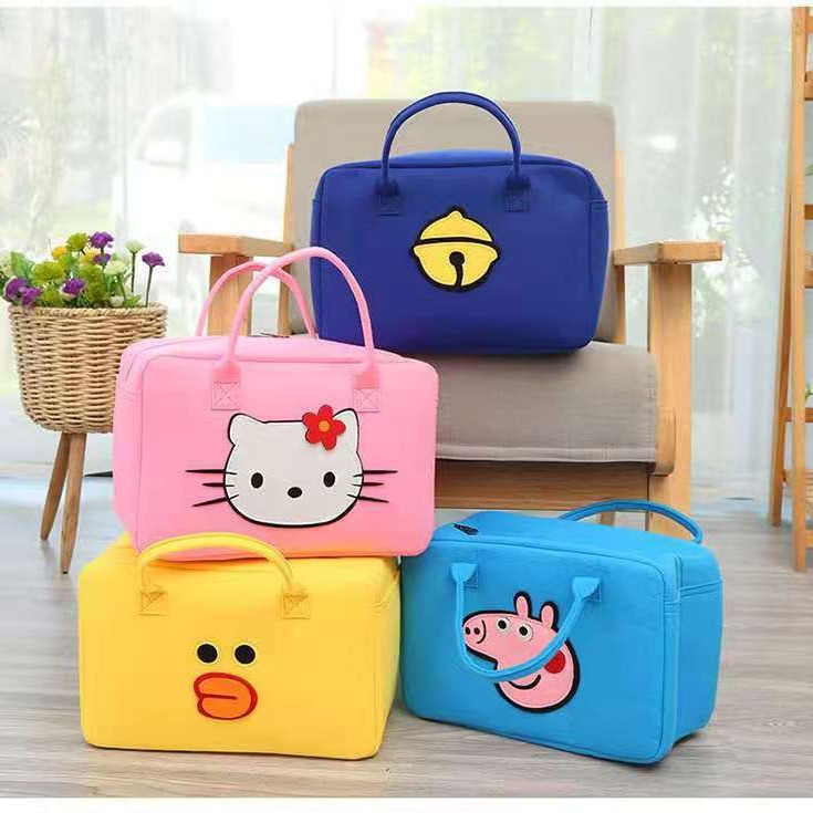 Cartoon Travel Bag Large Capacity Cute Storage Bag Children's Luggage Bag Felt Storage Bag Short Distance Wool Felt Portable