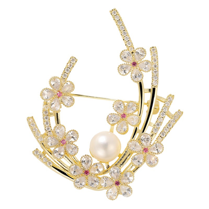 Xiliang concubine high-grade zircon plum brooch natural pearl agate peach flower pin elegant clothing accessories pin