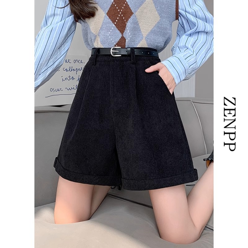 Corduroy A-Line Shorts for Women 2025 Autumn and Winter New High-Waisted Loose Outer Wear Wide-Leg Pants Slimming Look Casual Pants