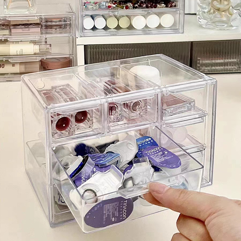 Picture of Transparent 357 Palace Dust-proof Drawer-type Storage Box Stationery Jewelry Seven Palace Cosmetic Storage Rack