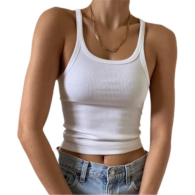 European and American INS Niche Threaded Knitted Camisole Elastic Large Slim-fit Foundation Outer Wearing Inner I-shaped U-collar Women