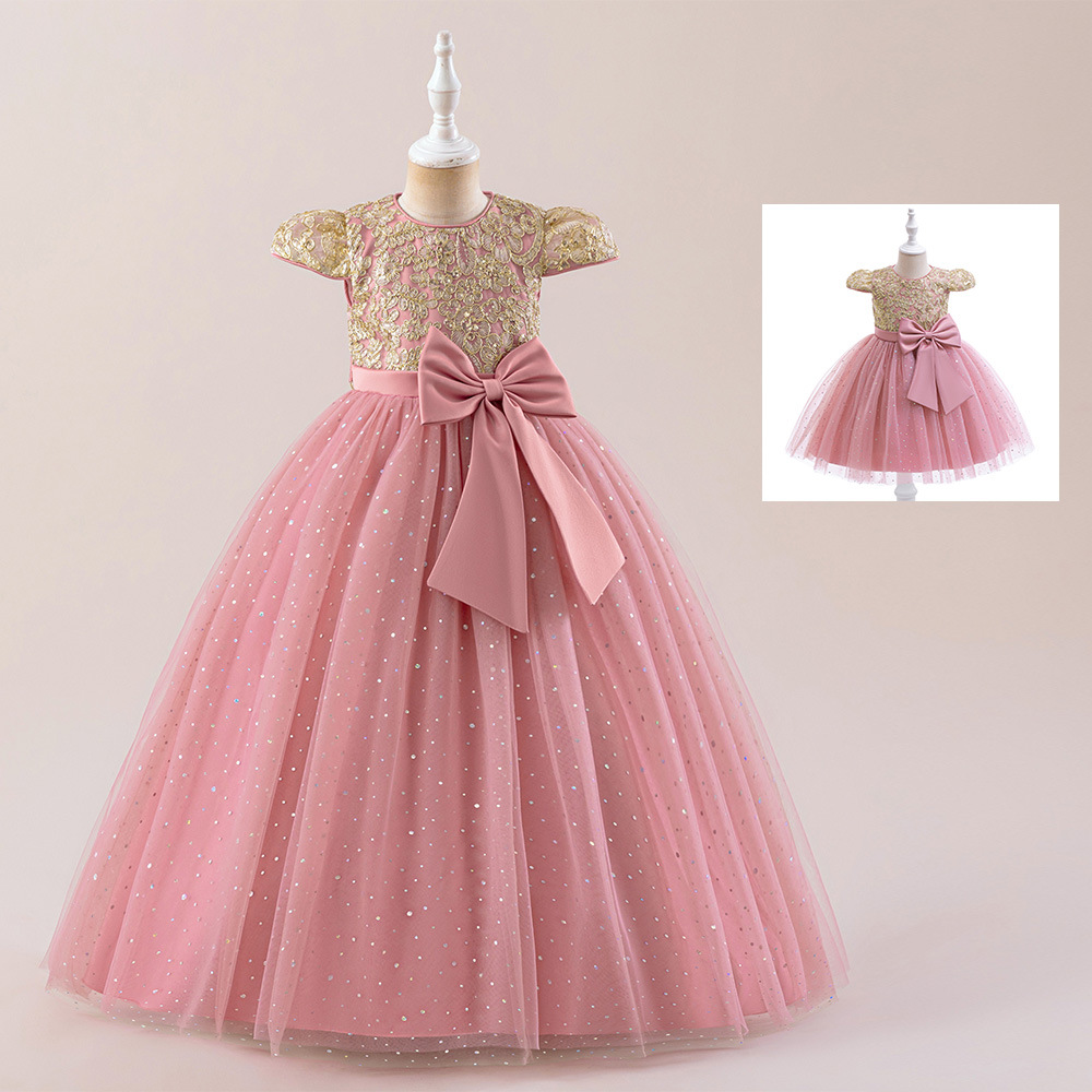 Picture of 2025 Girls Princess Dress Sister Style Mesh Dress Photo Shoot Dress Embroidered Round Neck Dress Sister Dress