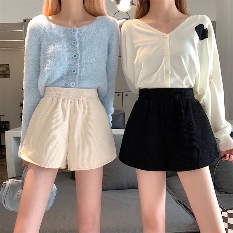 2023 Early Autumn Corduroy Shorts New Casual High Waist Slim Wide Leg Pants Small Casual Fashion Boot Pants