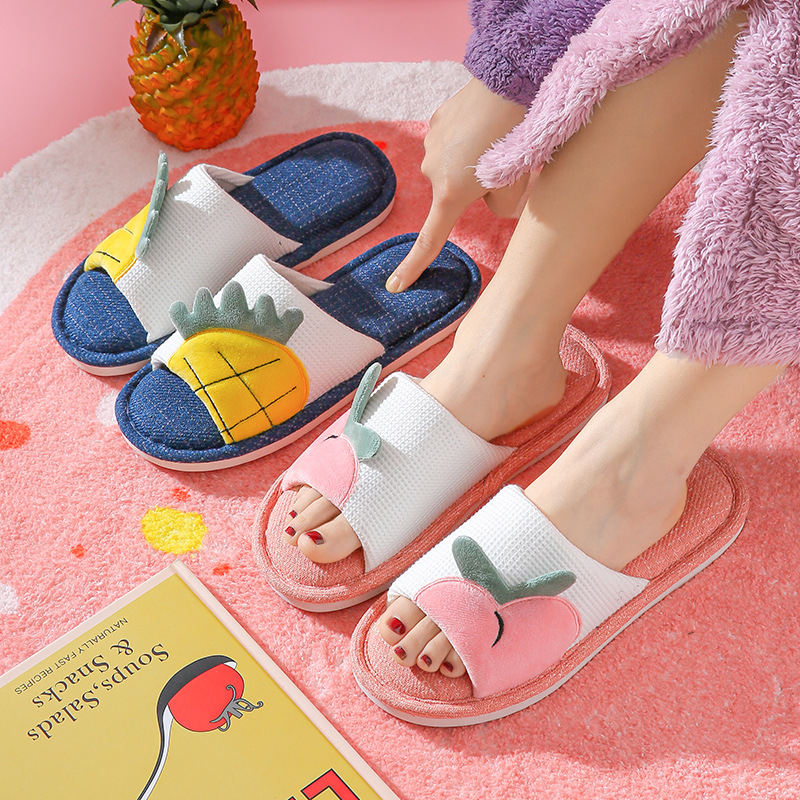 Home Cotton and Linen Slippers for Women, Indoor Non-Slip Thick-Soled Couple Slippers for All Seasons, Men's Candy-Colored Silent Non-Slip Slippers