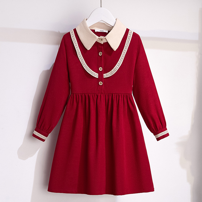Girls' dress Spring Dress Children's Online Celebrity Fashionable New Year's Dress Big Children's Red Dress Princess Dress