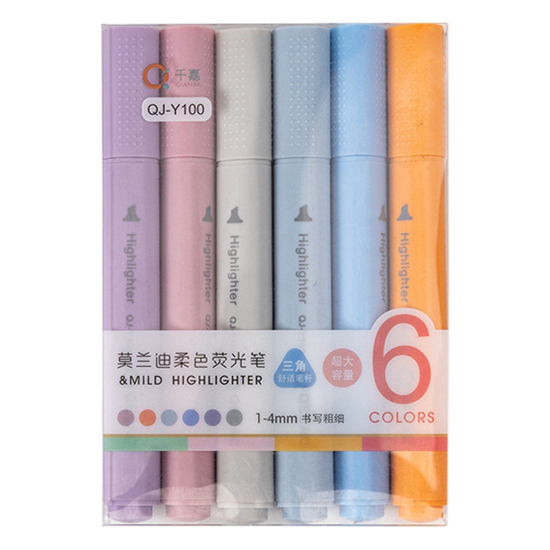 Large Capacity Triangle highlight pen Morandi macaron color marking pen thick head student key marking pen