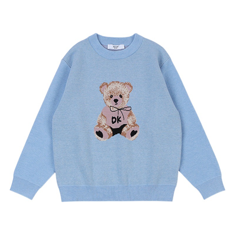 Dk Children's Clothing Autumn and Winter Bear Pattern Boys and Girls Crew Neck Sweater for Older Children Korean Style Casual Stylish Knit Top