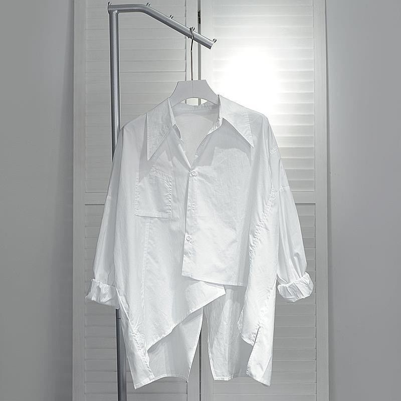 Shirt Women's Back Split Irregular Spring and Autumn Design Sense Niche Fat People Loose plus size Wear Clothes Outside