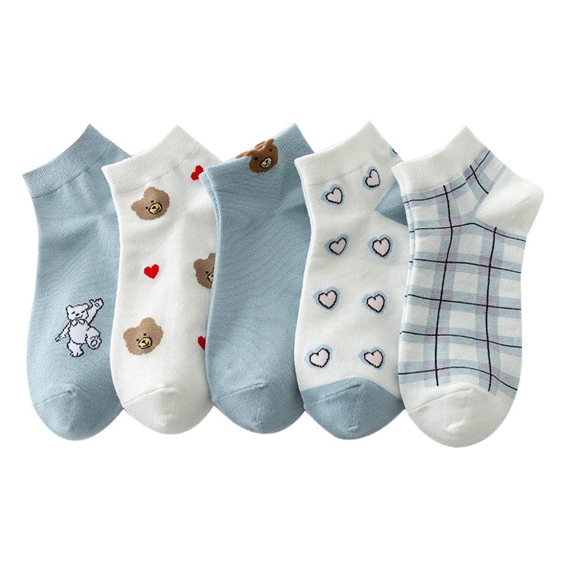 Bear Socks Women's Spring and Summer Short Socks Refreshing Breathable Women's Short Socks Sports Low Top Socks Thin Women's Boat Socks