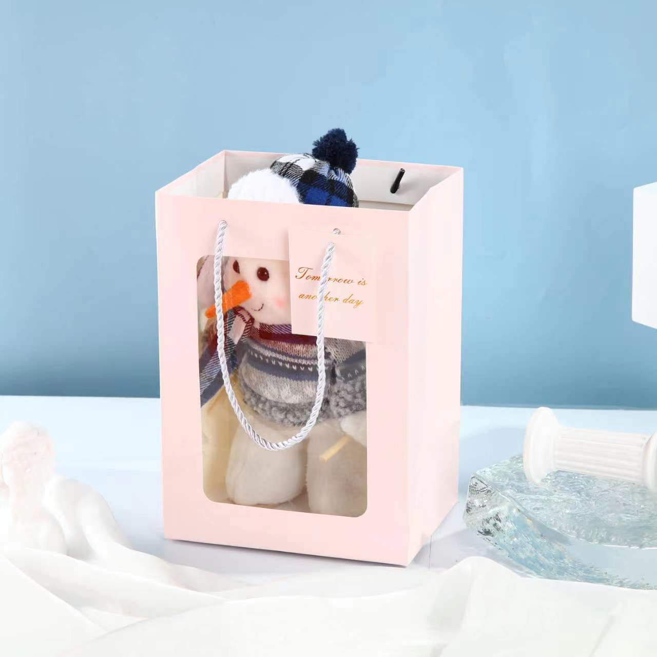Picture of New Chinese Valentine's Day Flower Tote Bag Bouquet Packaging Gift Bag Transparent Window Tote Bag Wholesale