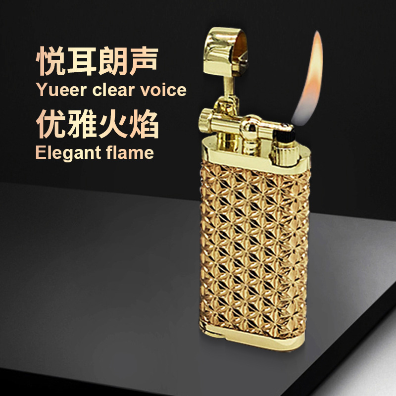 Picture of Grinding wheel open flame cigarette lighter gas creative inflatable Langsheng oblique fire lighter metal pipe mini lighter gift